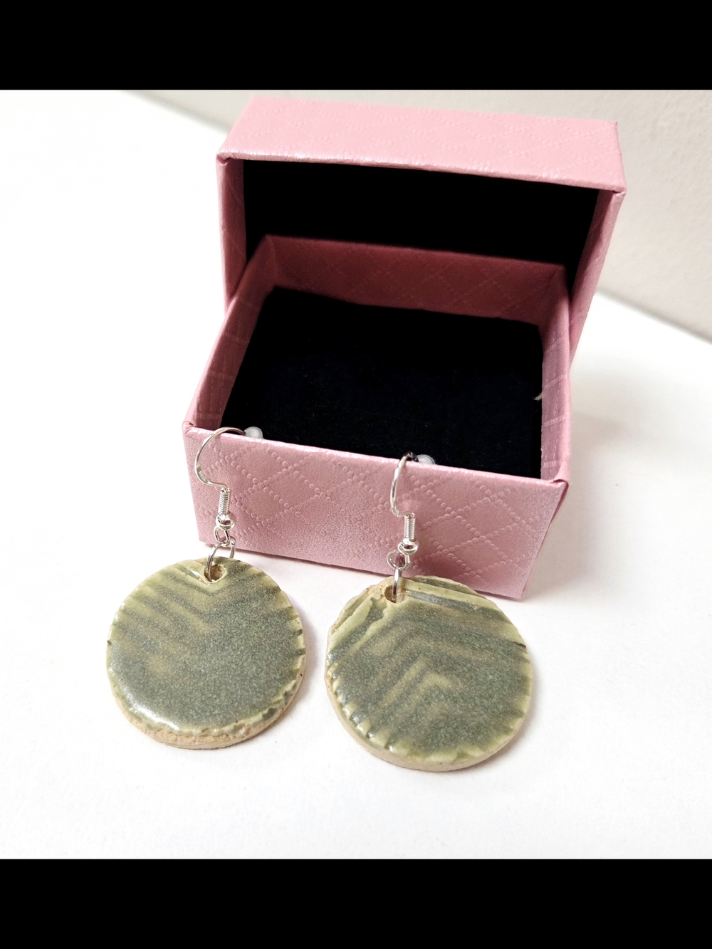 Handcrafted Green Ceramic Disc Drop Earrings